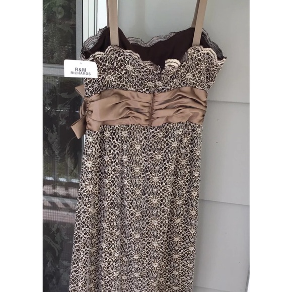 New R & M RICHARDS 6P Brown Gold Sleeveless Lace Satan Bow Dress New Gown Formal - Picture 9 of 10
